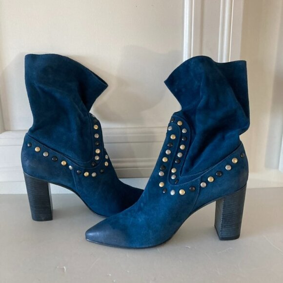 NWOT Free People Studded Dakota Blue Suede Heeled Boots